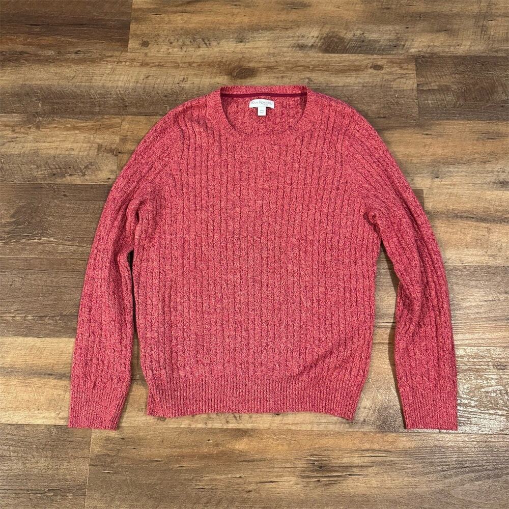 Kim Rogers Cotton Sweater PXL Petite Red Ribbed Cable Knit Crew Neck Pullover
